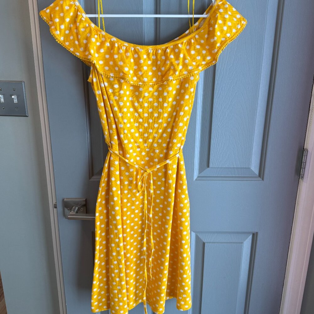 Boden Yellow Off the shoulder knee length dress - Size 8
